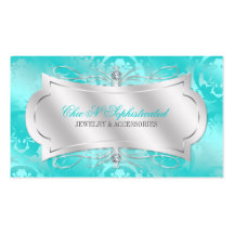 Lavish Teal Diamond Damask Swirl Business Card