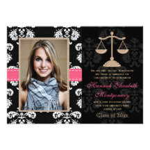 Law School Graduation Announcement Invitation Pink