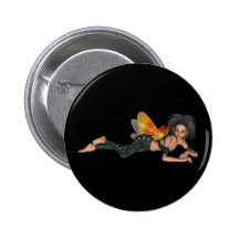 Leather-Clad Rainbow Wing Biker Pixie 3D Pinback Button