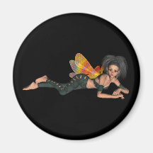 Leather-Clad Rainbow Wing Biker Pixie 3D Magnet