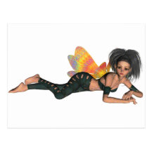 Leather-Clad Rainbow Wing Biker Pixie 3D Postcard