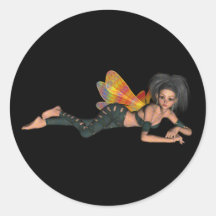 Leather-Clad Rainbow Wing Biker Pixie 3D Round Sticker