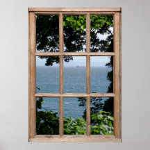 Leaves and Sea View from a Window Posters