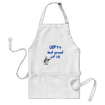 Lefty and Proud of it! With Penguin, blue writing Aprons