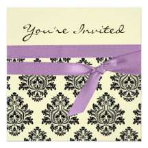 Lemon & purple linen Damask baby shower invite