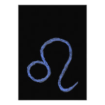 Leo. Zodiac Astrological Sign. Blue Invitation