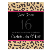 leopard; birthday invitation postcard
