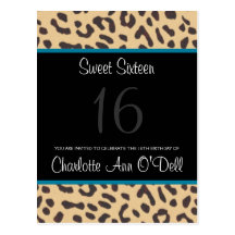 leopard; birthday invitation postcards