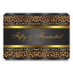 Leopard Gold Black Womans 50th Birthday Party Invite
