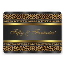Leopard Gold Black Womans 50th Birthday Party Invite