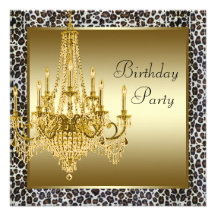 Leopard Gold Chandelier Birthday Party Invitations