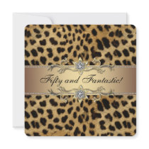 Leopard Gold Womans 50th Birthday Party Personalized Announcement