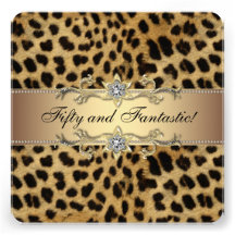 Leopard Gold Womans 50th Birthday Party Personalized Announcement