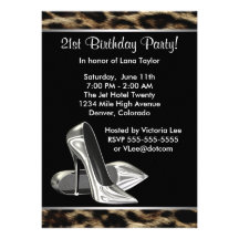 Leopard High Heels Womans 21st Birthday Party Invites