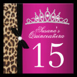 leopard hot pink Quinceanera invitations