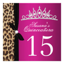 leopard hot pink Quinceanera Invitations