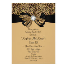 Leopard Print Clear Rhinestones Diamonds Sweet 16 Personalized Invitations