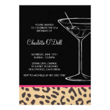 leopard print martini birthday invites
