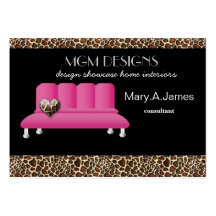 leopard print pink sofa trendy interior decorator business cards