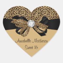 Leopard Print White Jewel Diamonds Sweet 16 Hear Stickers