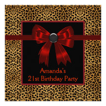 Leopard Red Bow Womans Leopard 21st Birthday Announcement