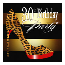 Leopard Stiletto Stripes 30th Birthday Party Custom Announcements