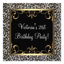 Leopard Womans 21st Birthday Party Personalised Invitations