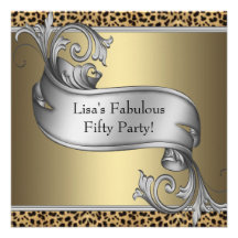 Leopard Womans Gold 50th Birthday Party Personalised Invitations