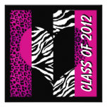 Leopard Zebra Print Hot Pink Graduation Party Personalized Invitation