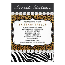 Leopard Zebra Sweet Sixteen Birthday Party Custom Announcement