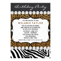 Leopard Zebra Womans Birthday Party Invitations