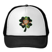 Leprechaun Coming Out A Four Leaf Clover Trucker Hats