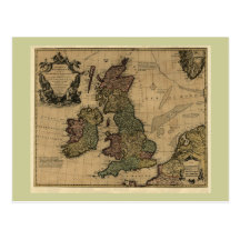 Les Isles Britanniques, 1700's Map Post Cards