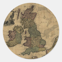 Les Isles Britanniques, 1700's Map Round Sticker