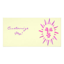 *Let The Sunshine* Pink Sun Face Design Custom Photo Card
