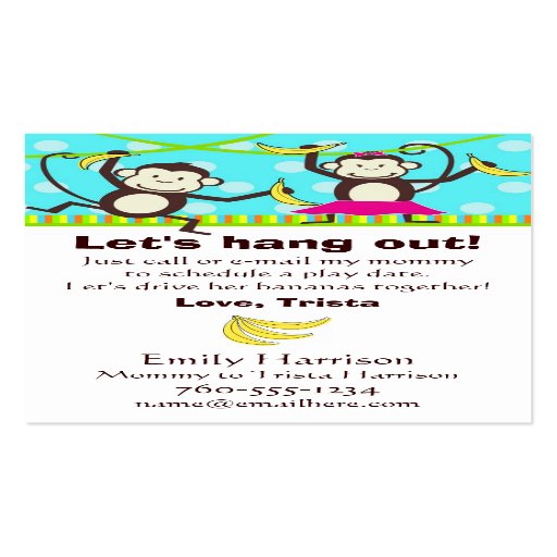 Let's Hang Out, Monkey Play Date Cards Business Cards