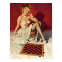 Lets Play a Game - Retro Pinup Girl Post Cards