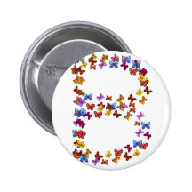 Letter B of colourful butterfly graphics Pinback Buttons