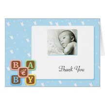 Letter Blocks on Blue Bunny Thank You Greeting Cards