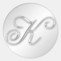Letter K script initial faux silver monogram favou Round Stickers