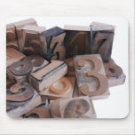 letterpress numbers in wood mousepad
