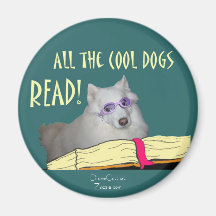 Library - Samoyed - Cool Dogs Read Literacy Magnet