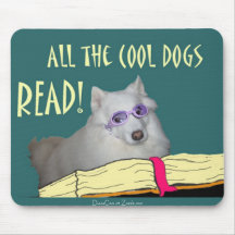 Library - Samoyed - Cool Dogs Read Literacy Mousepad