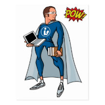 Libraryman with POW! Postcard