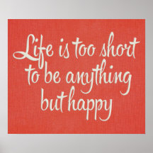 Life is Short Be Happy Red Canvas Poster