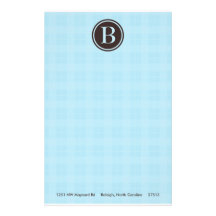 Light Blue Plaid Monogram Stationary Customized Stationery