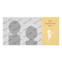 Light Coloured Seahorse on Gold Colour Background Personalised Photo Card