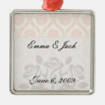 light cream and pink damask christmas ornaments