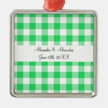 Light green gingham pattern wedding favours christmas ornament