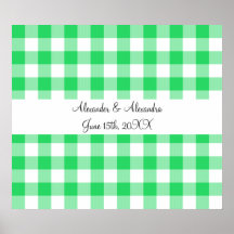 Light green gingham pattern wedding favours posters